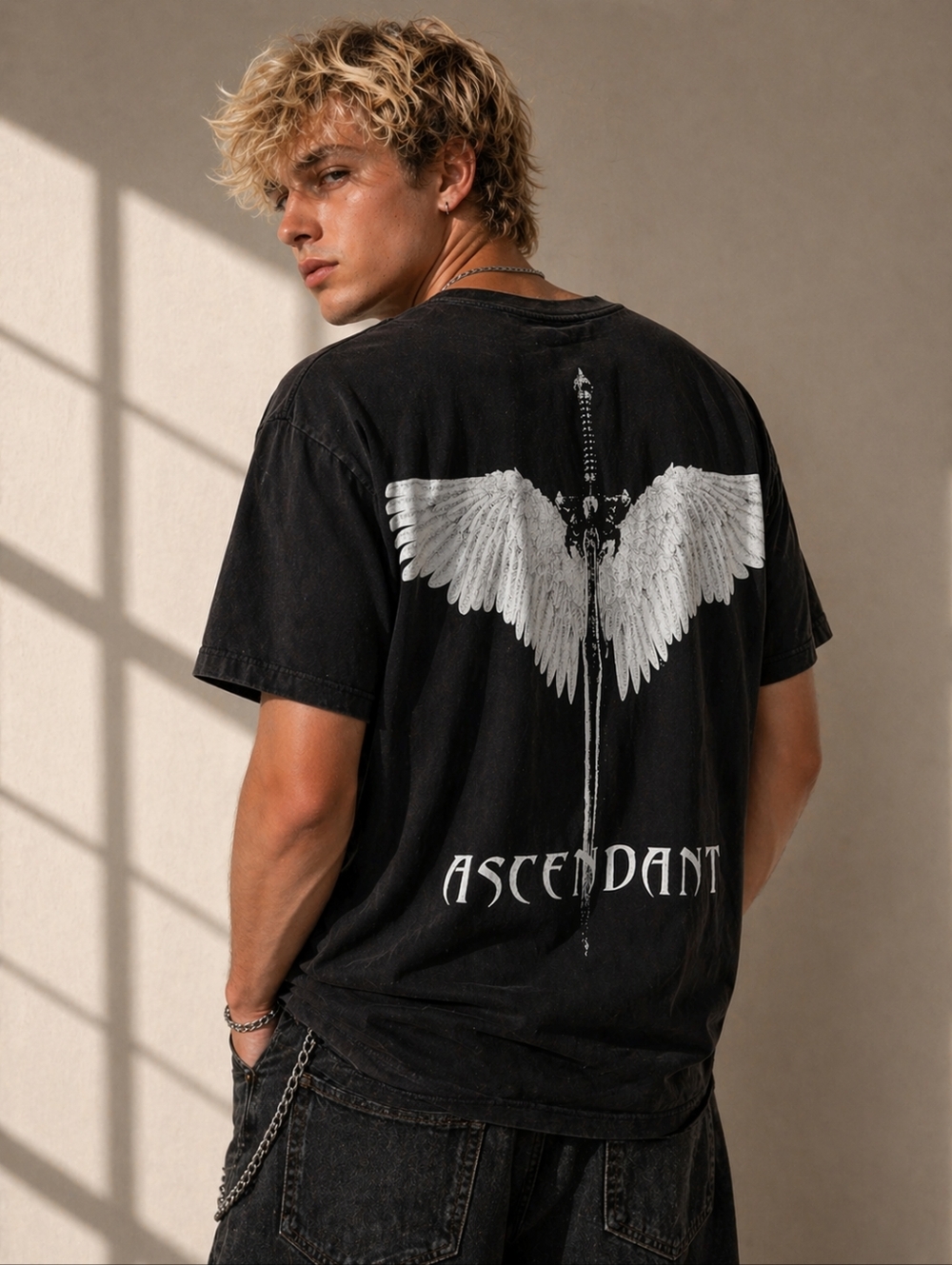 Auspicious Blvd Ascendent Black Tshirt Graphic Wings Sword Goth Size Small